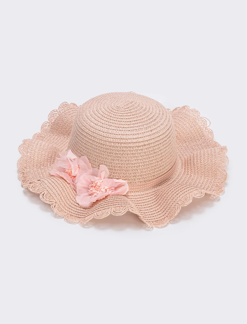 Cappello di paglia con fiori per bambina - Rosa