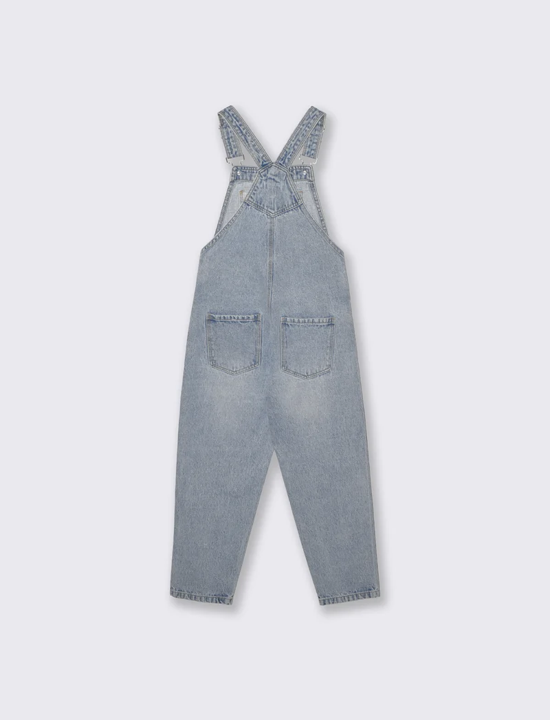 Salopette lunga in denim con bretelle regolabili - Denim chiaro