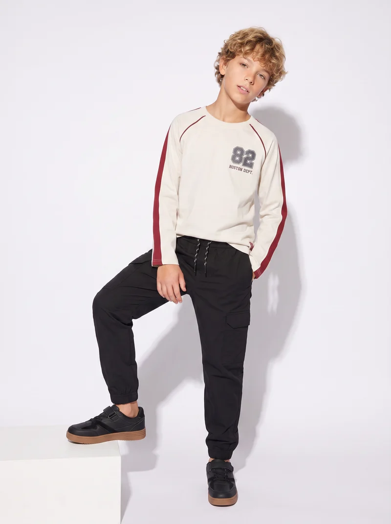 T-shirt raglan in jersey polycotone - Bianco latte