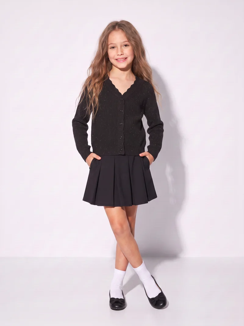 Cardigan raglan in maglieria metallizzata - Nero