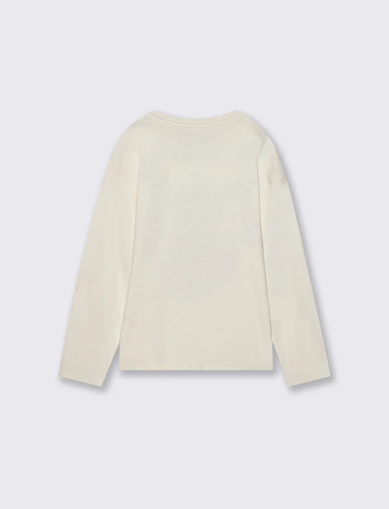 T-shirt maniche lunghe in jersey fiammato - Bianco latte
