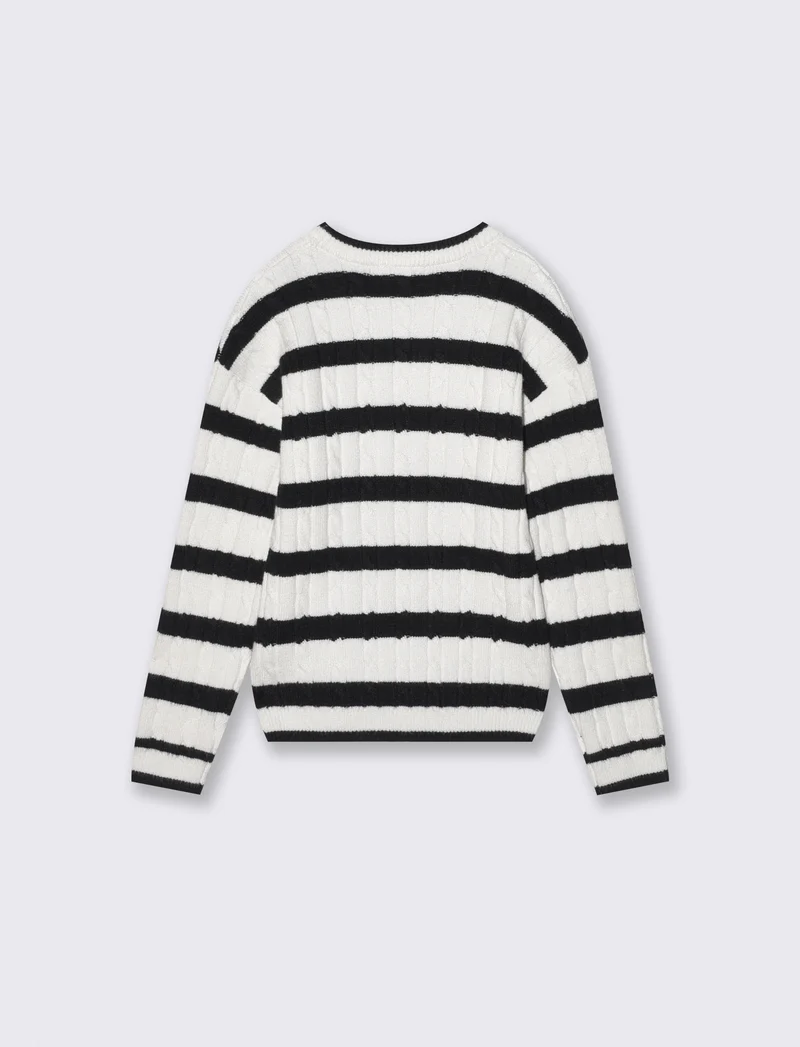 Maglione a righe con trecce verticali - Bianco-nero