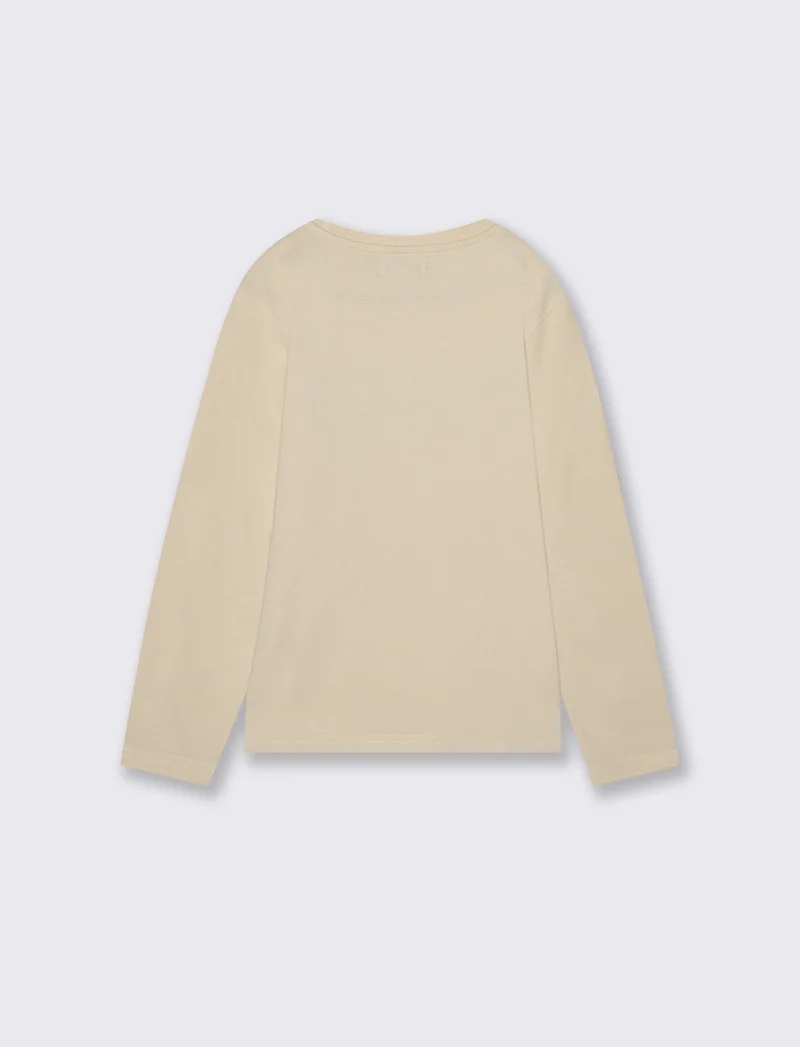 T-shirt manica lunga con stampa frontale - Beige