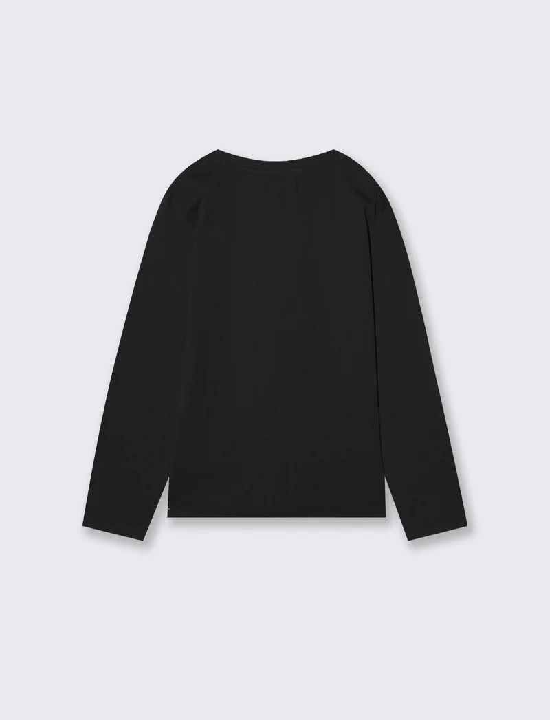 T-shirt manica lunga con stampa frontale - Nero