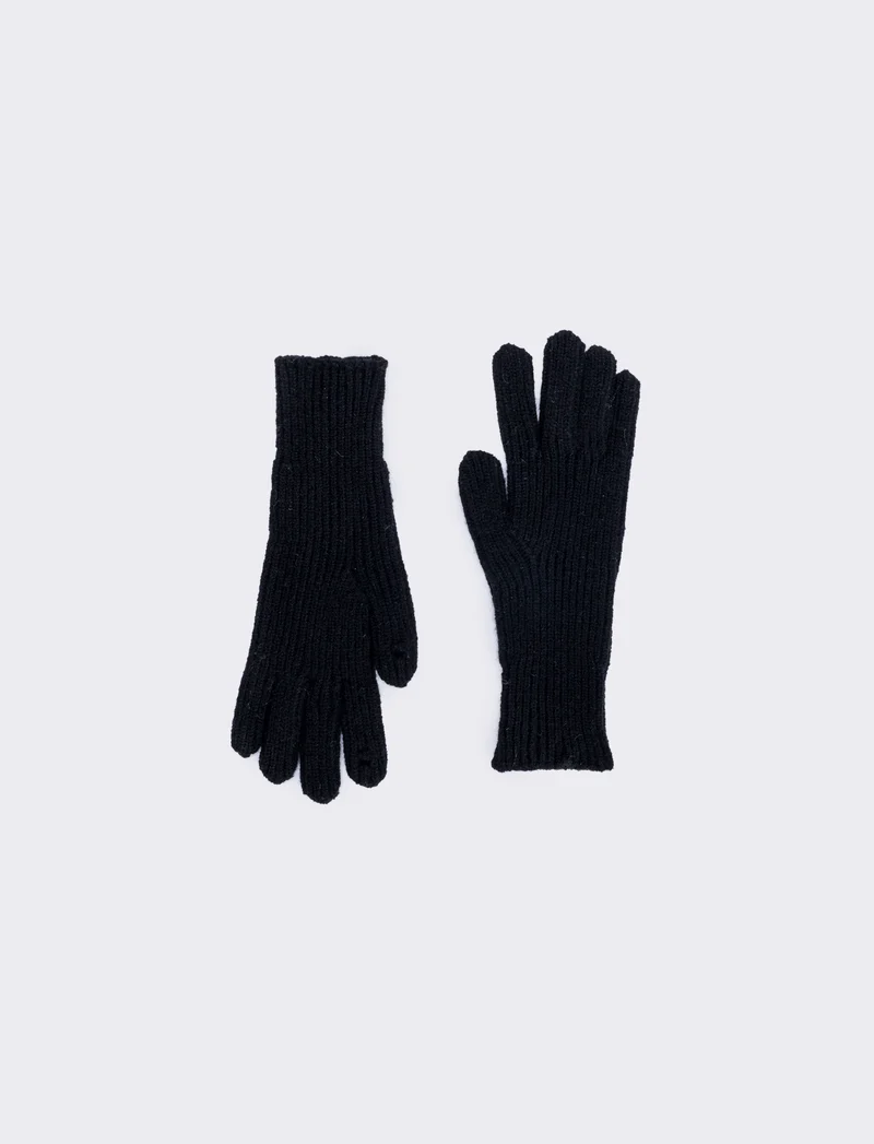Guanti a coste medio touch elegante - Nero