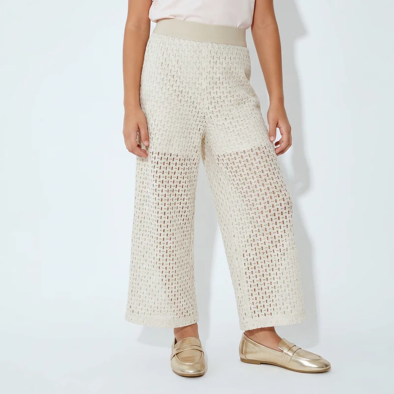 Pantaloni ampi in rete dallo stile romantico - Beige