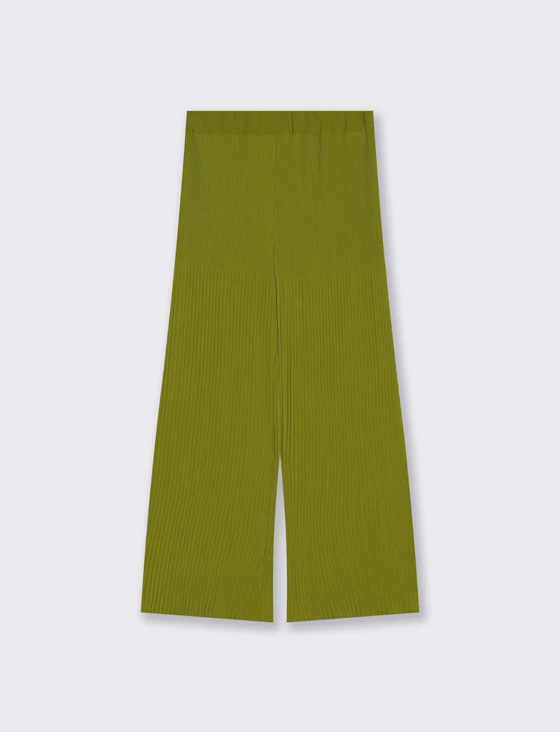 Pantaloni Morbidi a Costine Plissettati - Verde