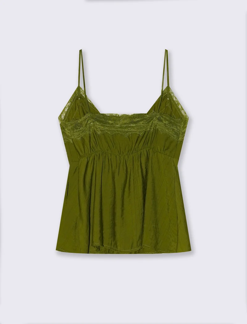 Top con Bretelle Sottili e Pizzo - Verde