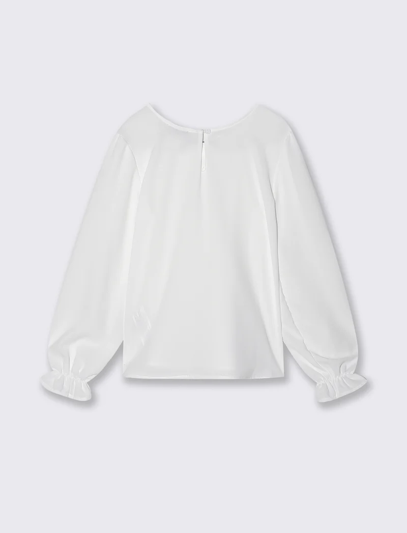 Blusa elegante con fiocco e maniche lunghe - Bianco