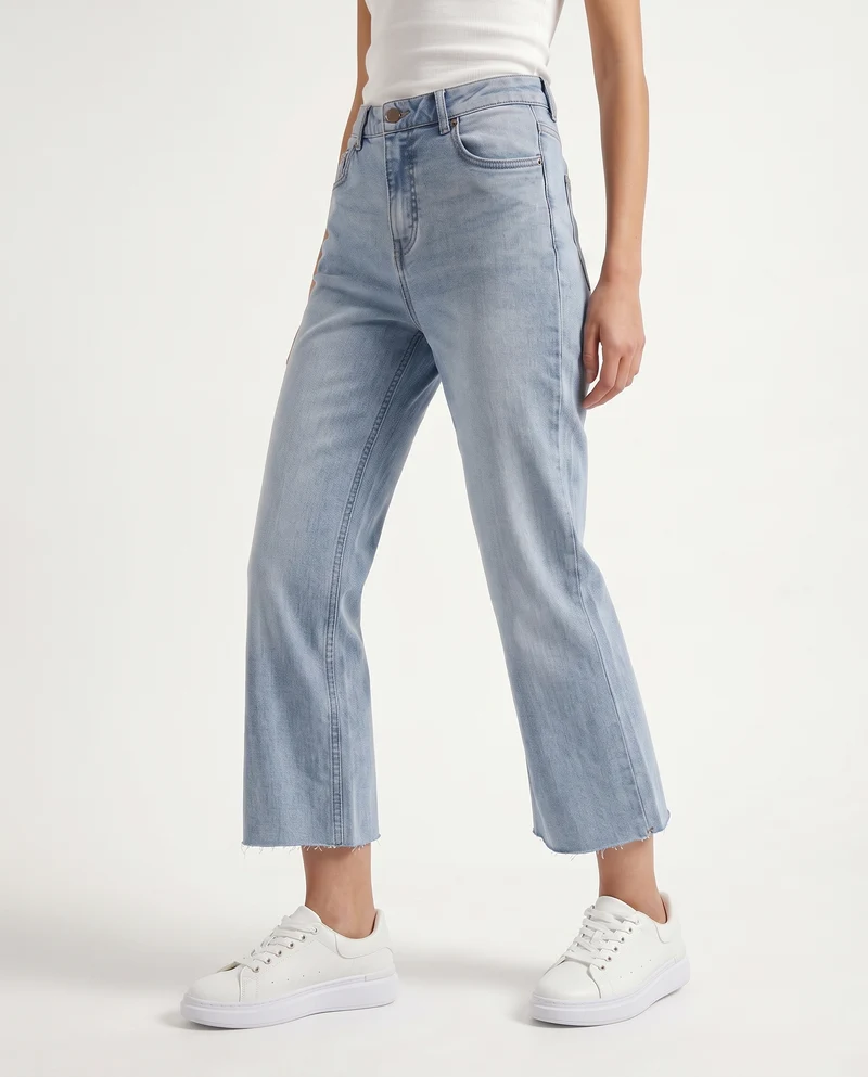 Jeans cropped flare a vita alta cinque tasche - Denim