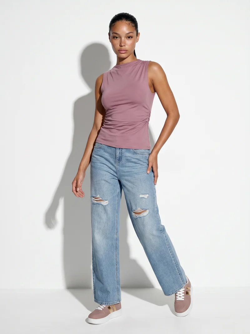 T-shirt giromanica con arriccio elegante - Rosa
