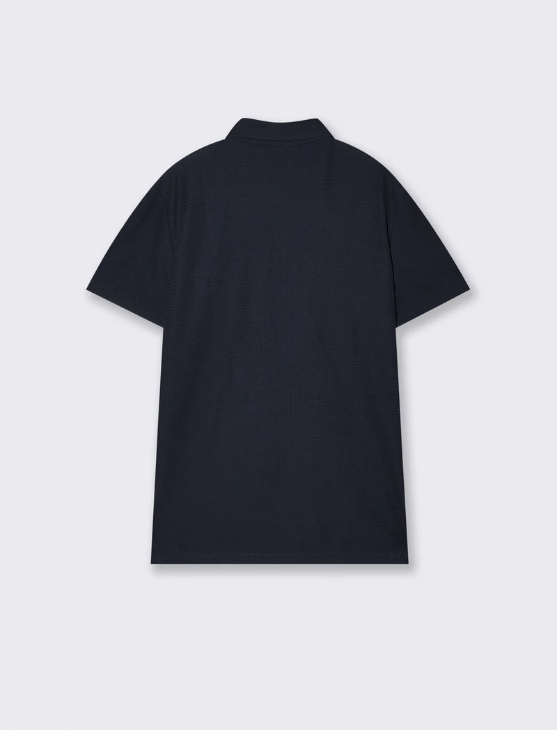 Polo da set in tessuto waffle con colletto - Blu