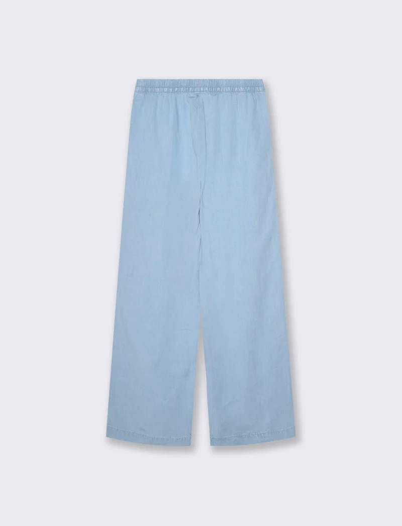 Pantaloni Denim Lyocell con Vita Arricciata - Denim