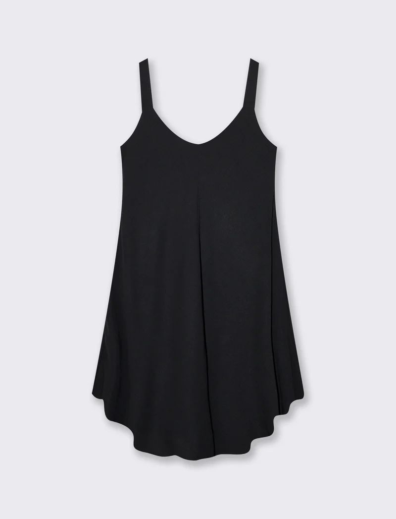 Abito Midi con Bretelle Decorate e Morbido - Nero