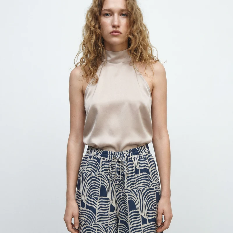 Top scollo all'americana morbido - Beige champagne