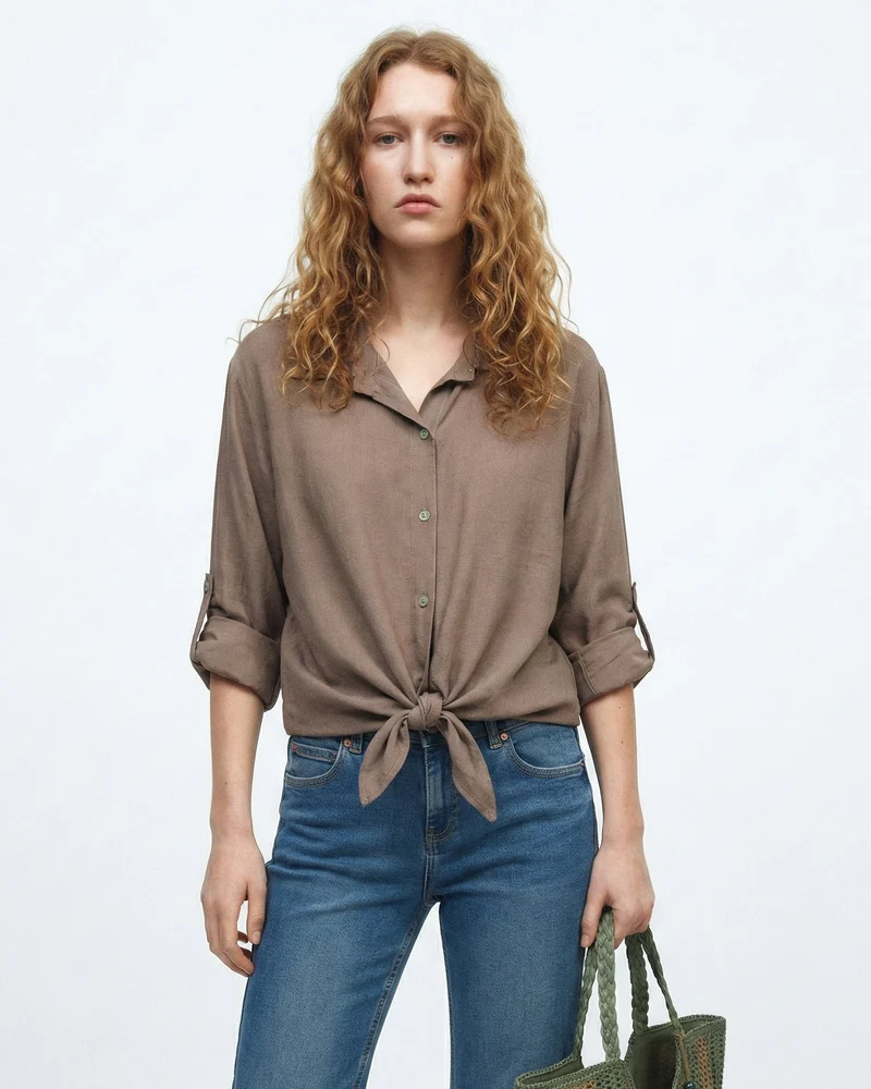 Camicia morbida a tre quarti - Grigio fango