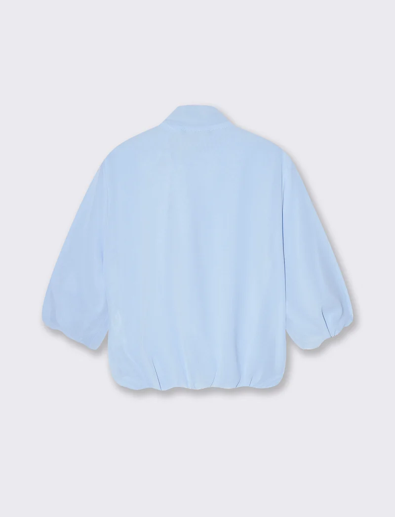Blusa cropped con fiocco e maniche 3/4 - Celeste