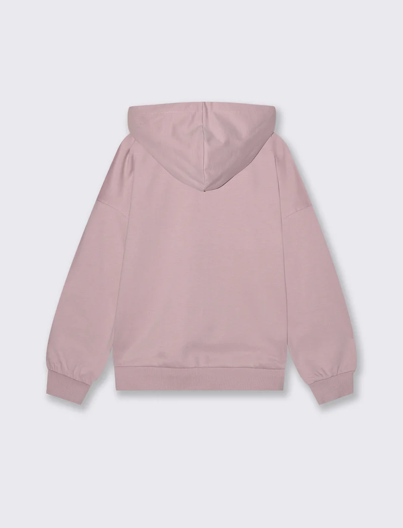 Felpa in french terry con zip e cappuccio - Rosa polvere
