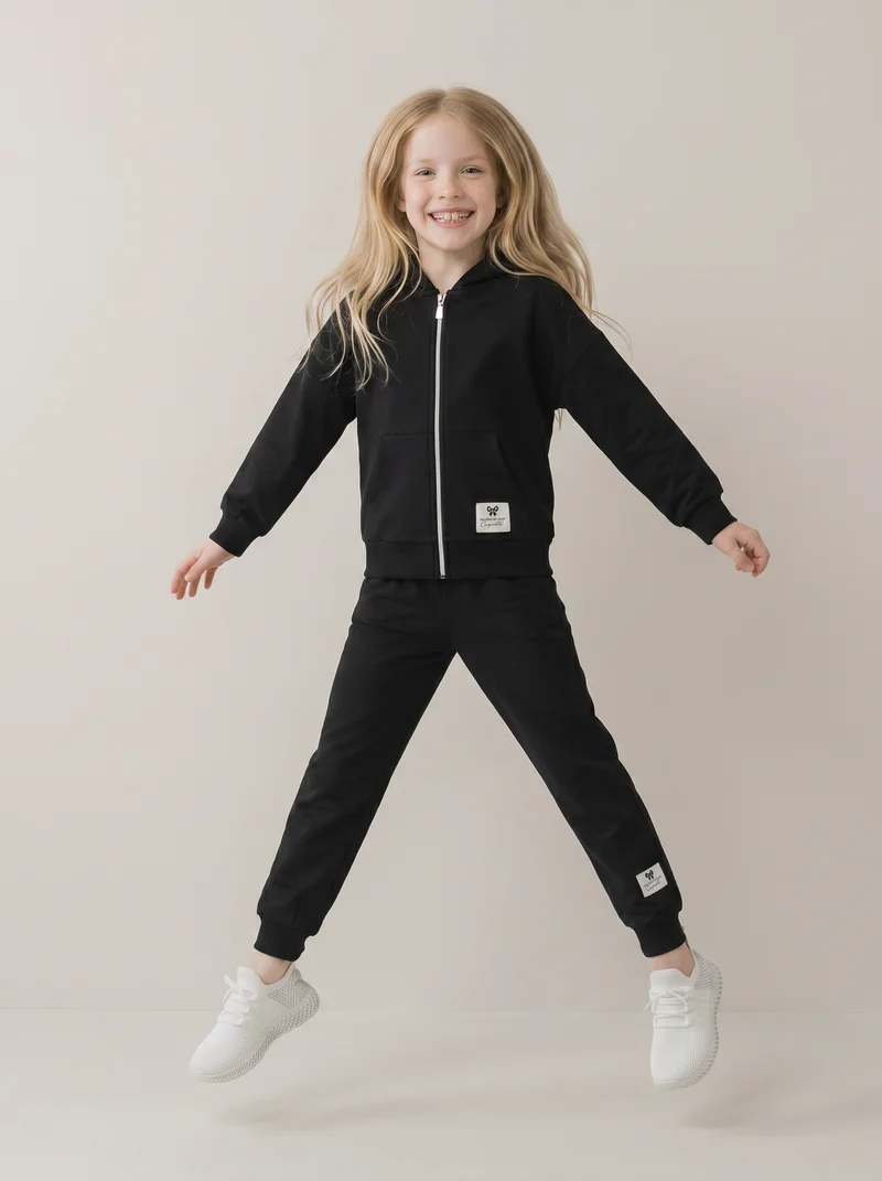 Felpa in french terry con zip e cappuccio - Nero