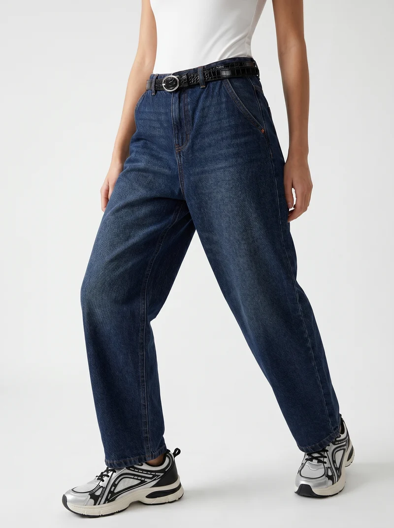 Jeans con cintura e vita arricciata - DENIM SCURO