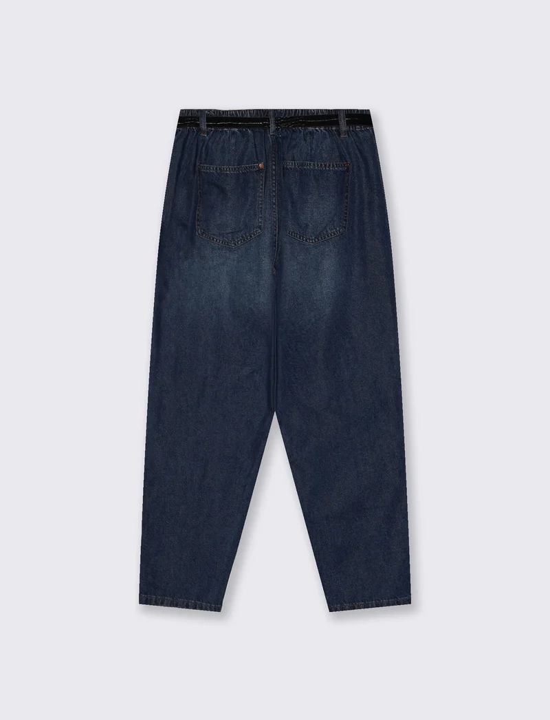 Jeans con cintura e vita arricciata - DENIM SCURO