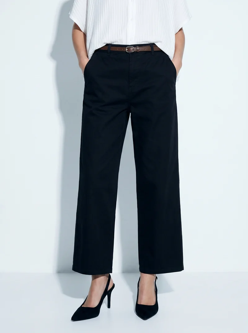 Pantalone chino con risvolto e cintura - Nero