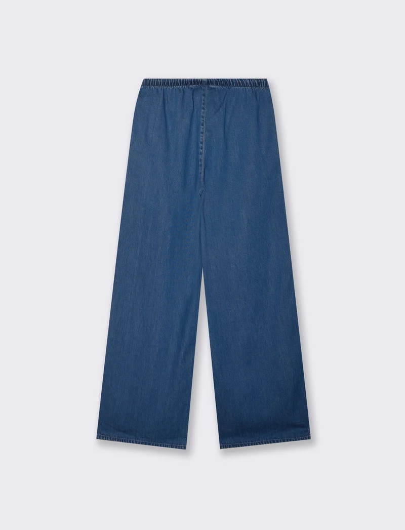 Pantalone jogger wide leg con tasche - Denim