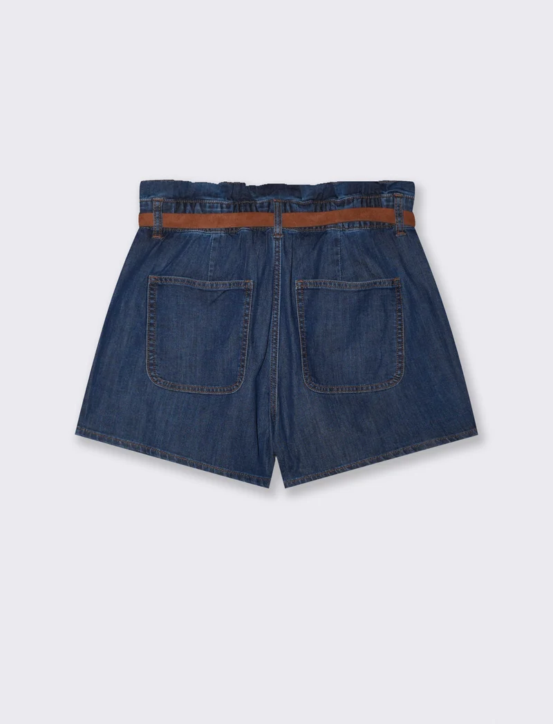 Short con rouches e cintura abbinata - DENIM SCURO