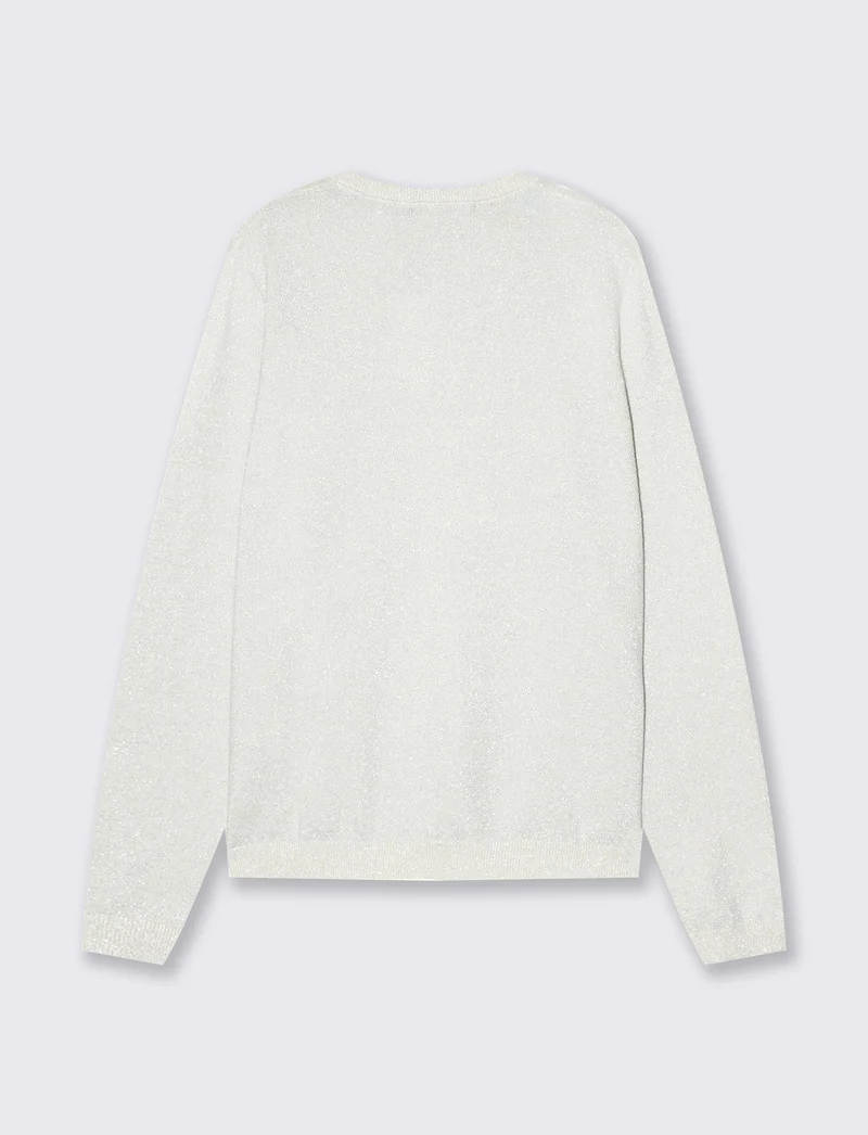 Maglia manica lunga lurex con collo paricollo - Avorio