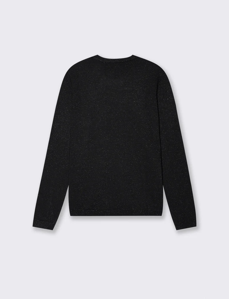 Maglia manica lunga lurex con collo paricollo - Nero