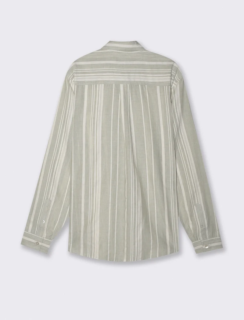 Camicia a righe regular fit in lino cotone - Verde
