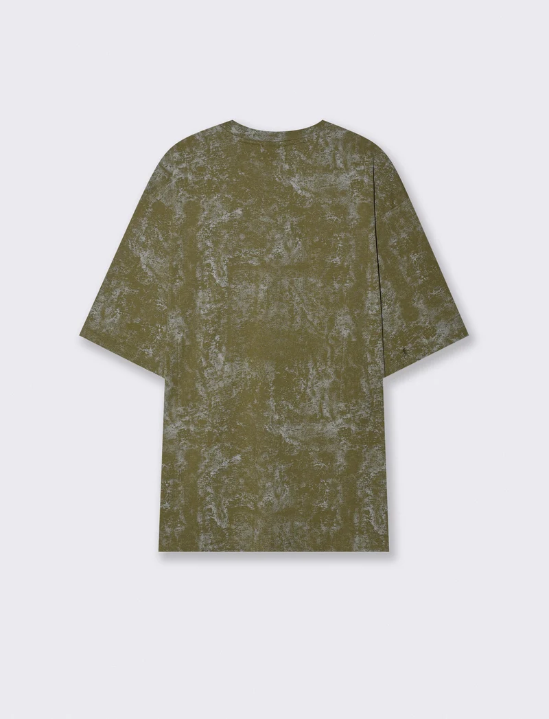 T-shirt cotone con stampa astratta all over - Verde oliva