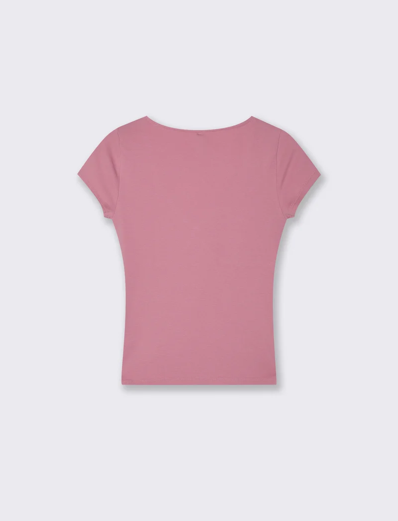 T-shirt a manica corta scollo a V slim - Rosa