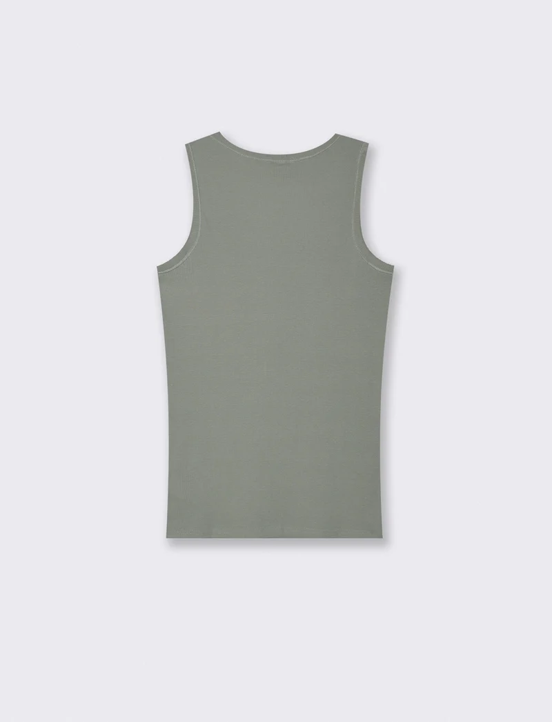 Canotta slim fit in cotone a coste - Verde salvia