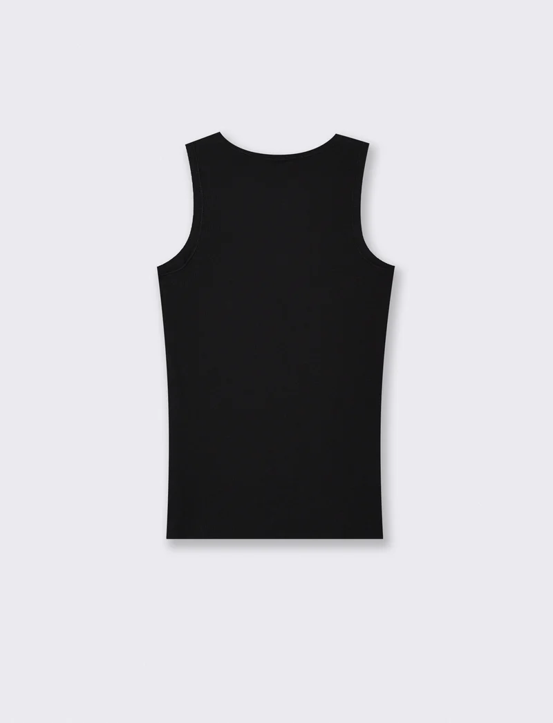 Canotta slim fit in cotone a coste - Nero