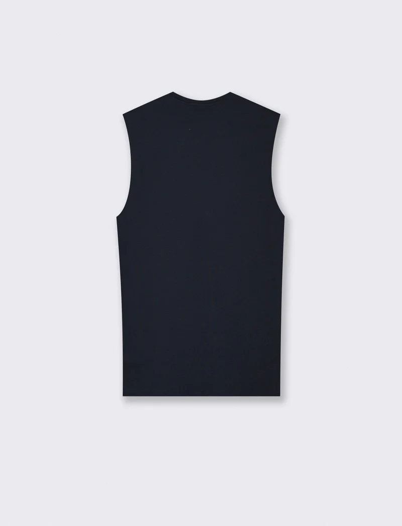T-shirt slim fit senza maniche a coste - Blu