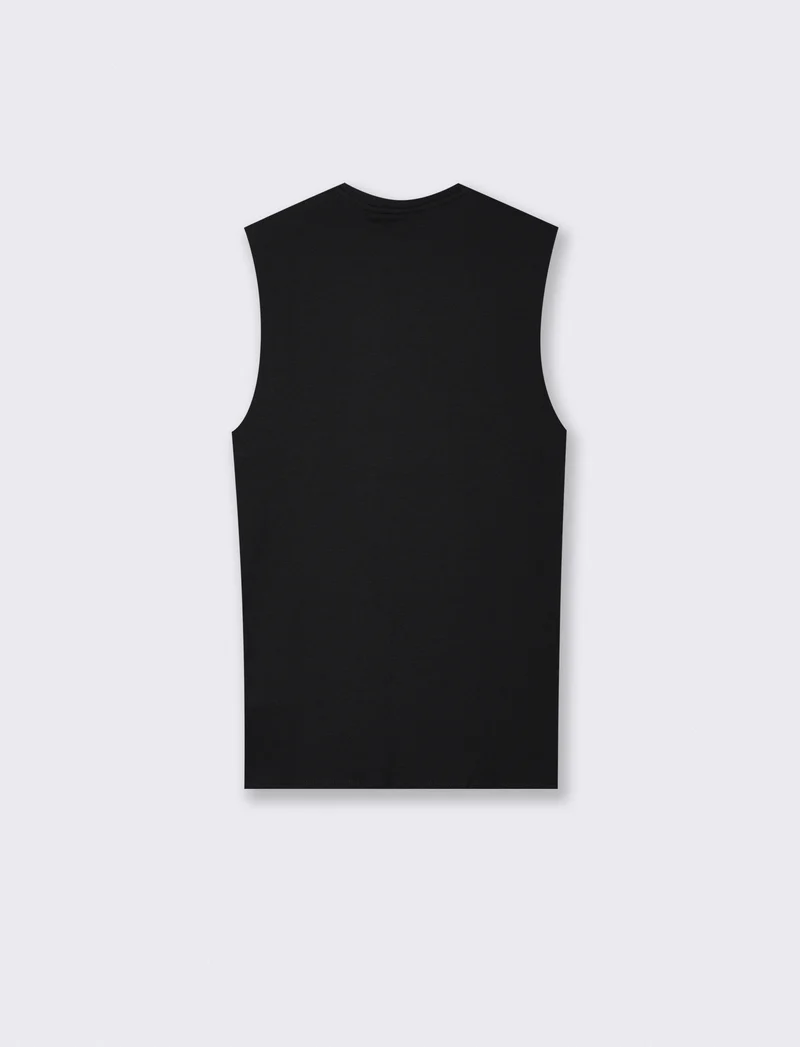 T-shirt slim fit senza maniche a coste - Nero