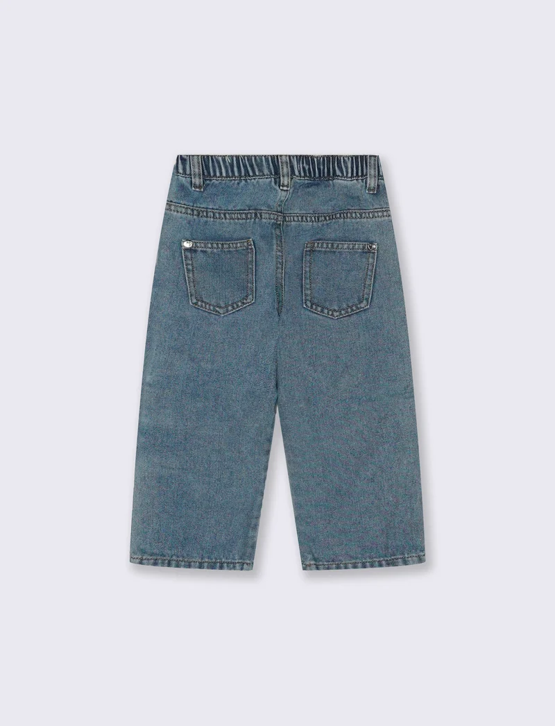 Giubbotto in panno con colletto tondo e ricami - Denim