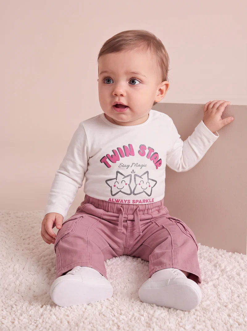 Pantaloni in cotone con tasconi pratici - Rosa polvere