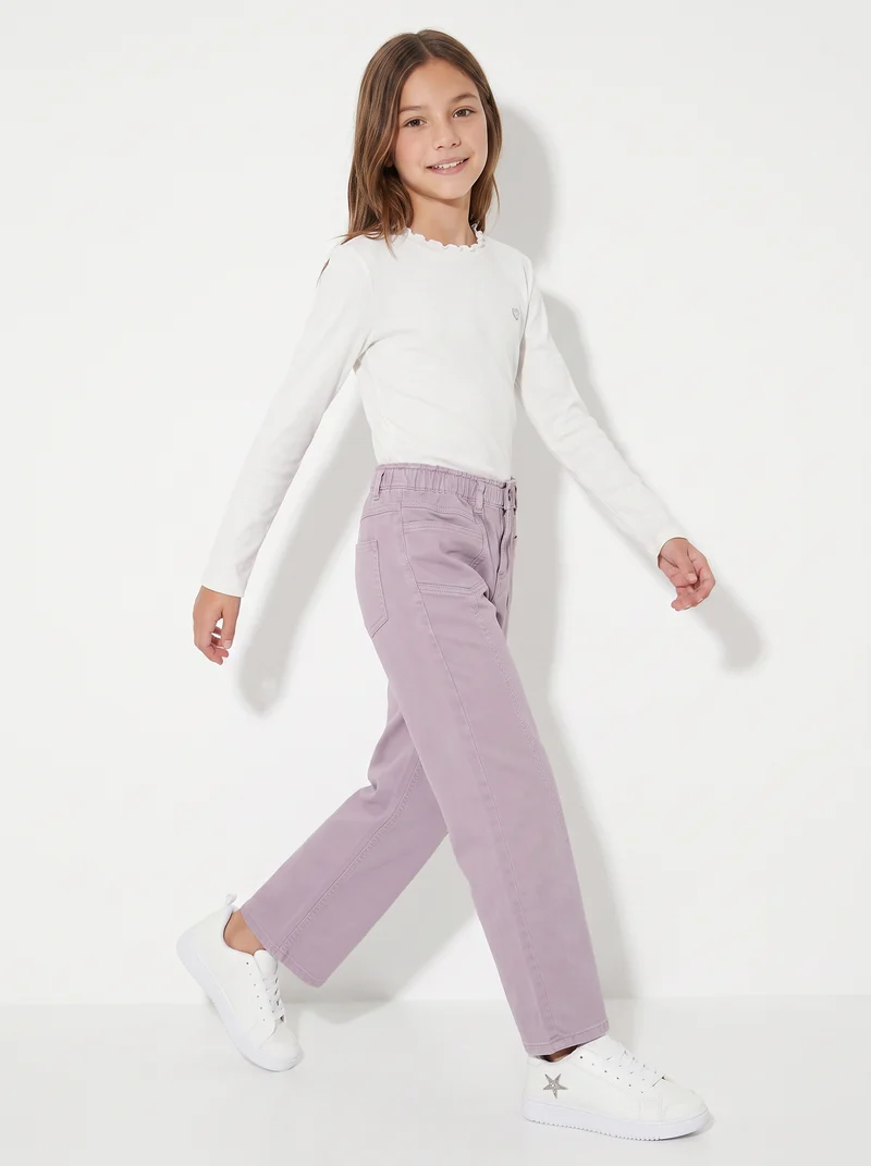 Pantaloni wide in cotone con tasche - Rosa