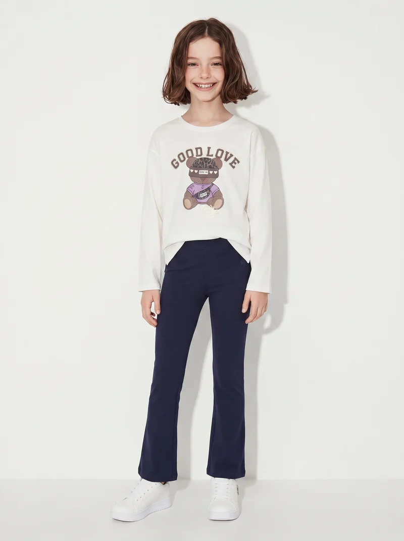 Leggings in cotone elasticizzato a zampa - Blu