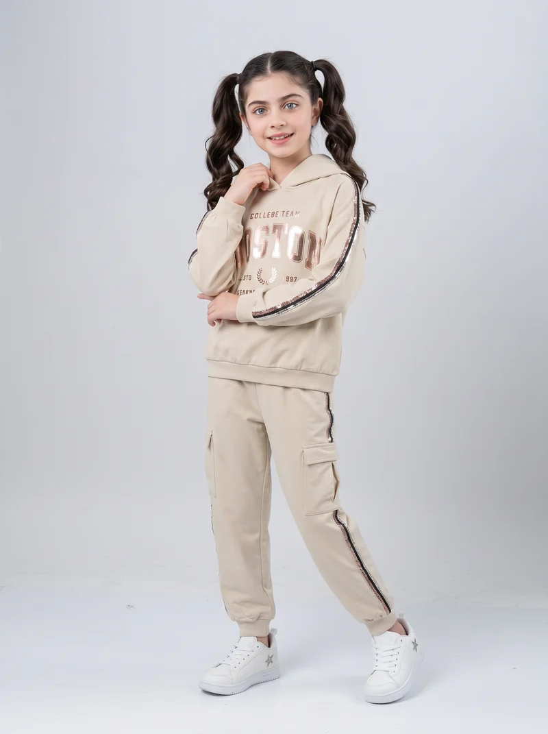 Jogger cargo con nastro metallizzato - Beige