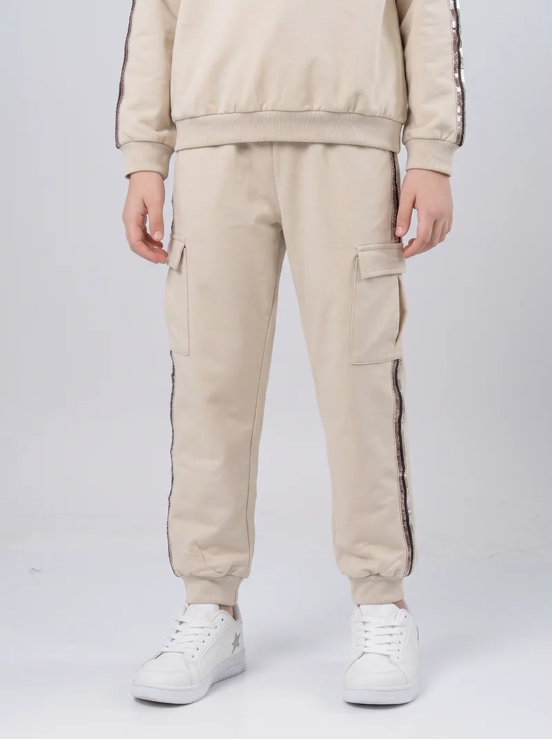 Jogger cargo con nastro metallizzato - Beige