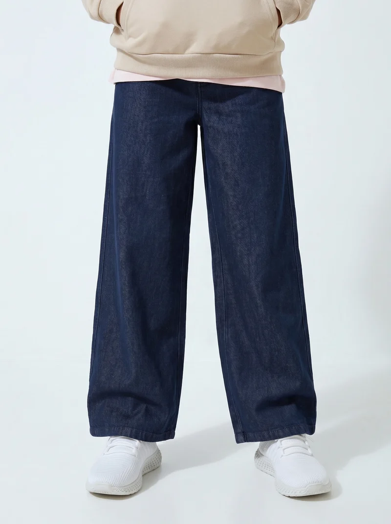 Jogger wide leg in finto denim elasticizzato - DENIM SCURO