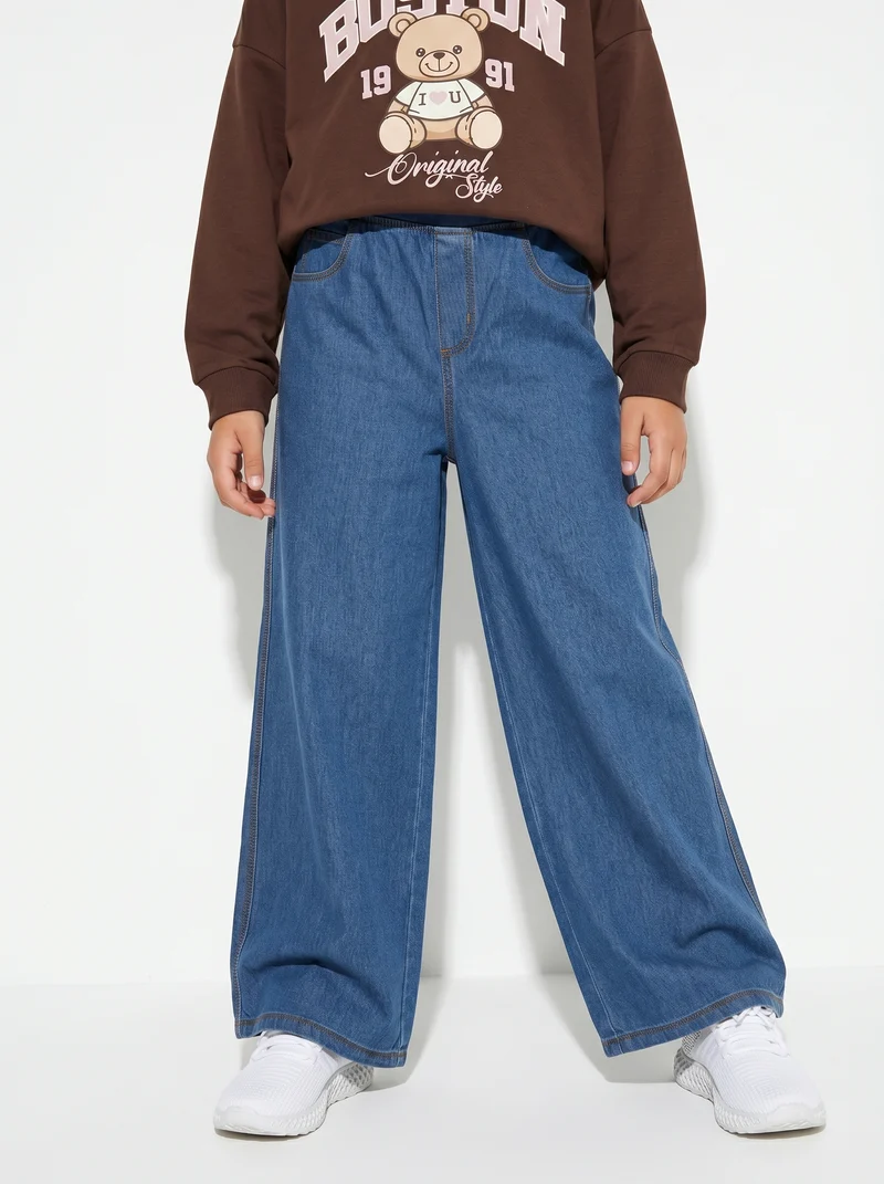 Jogger wide leg in finto denim elasticizzato - Denim
