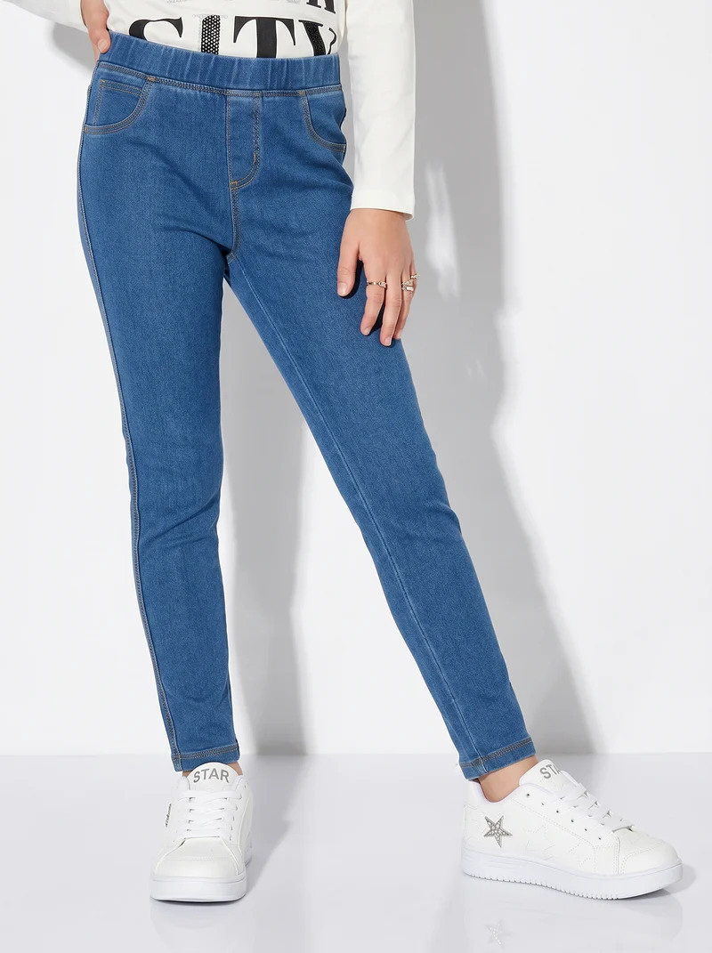 Leggings denim in cotone elasticizzato - Denim