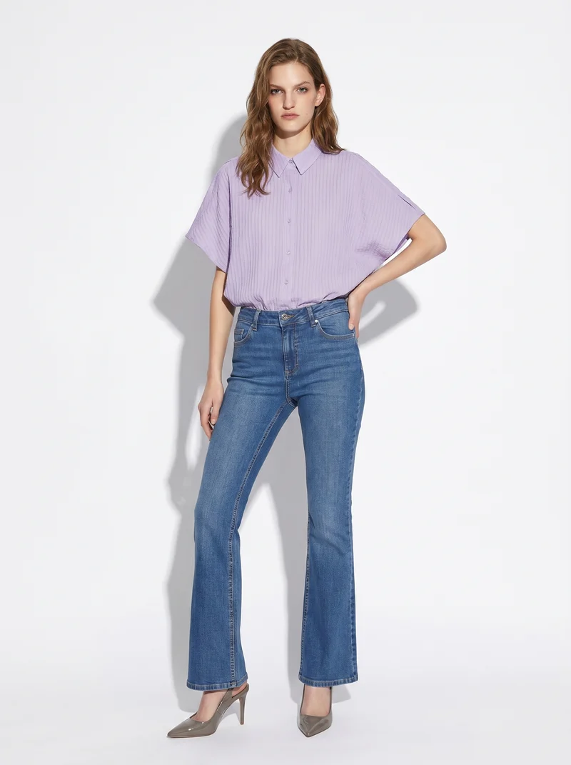 Camicia Kimono Smanicata con Pieghine - Viola lavanda