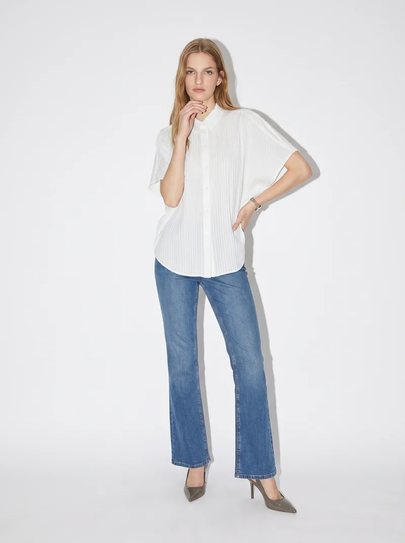 Camicia Kimono Smanicata con Pieghine - Bianco