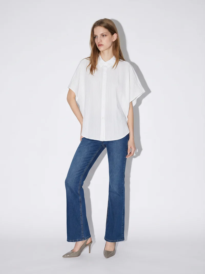 Camicia Kimono Smanicata con Pieghine - Bianco