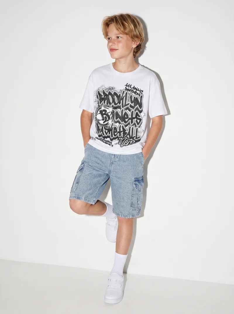 T-Shirt NBA in Cotone per Giovani Fan - Bianco